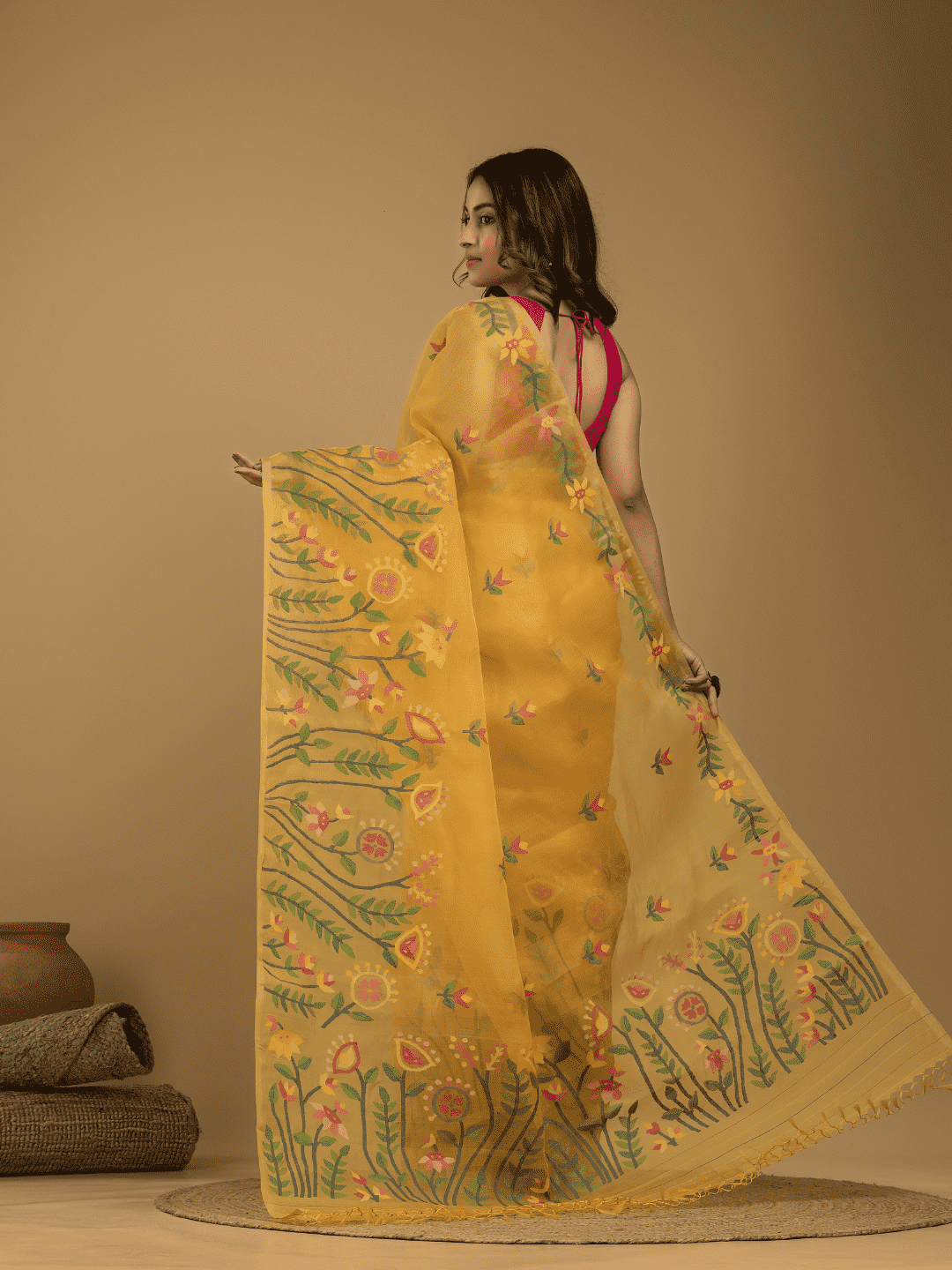 Jamdani Saree With Mustard Yellow - 04