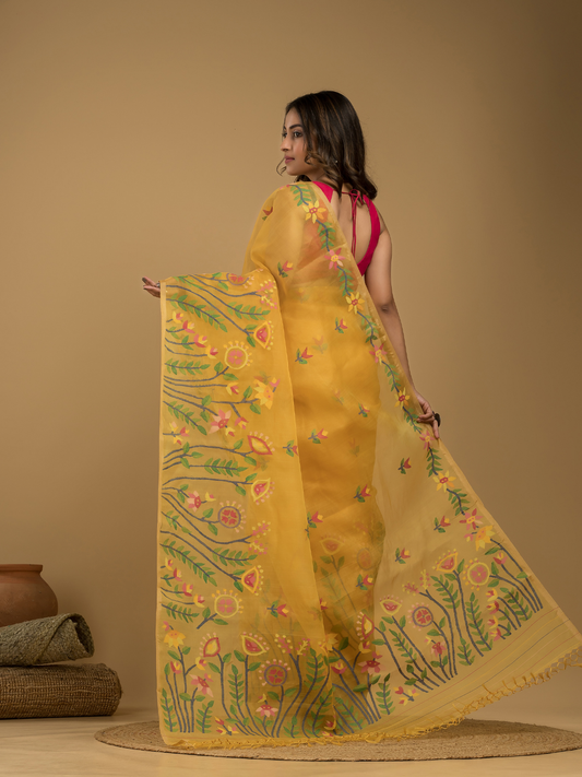 Jamdani Saree With Mustard Yellow - 004