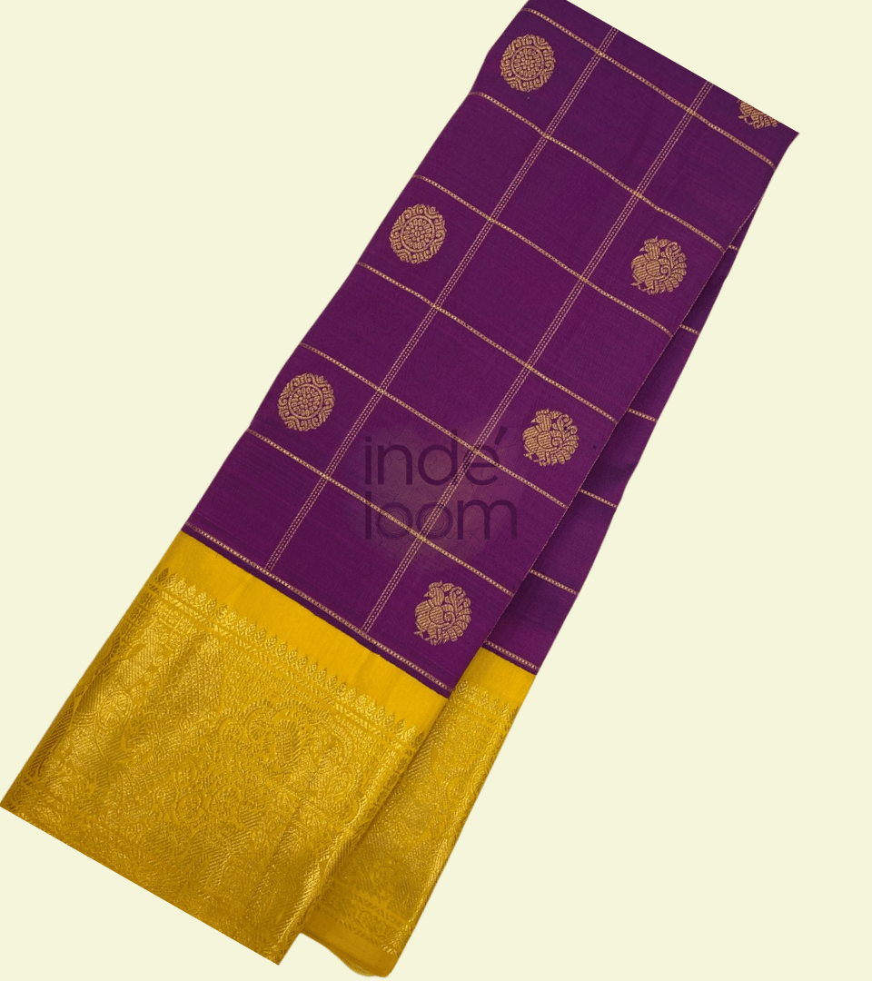 Pure Purple D esign with  Golden Yellow Pallu Gadwal  Silk Saree- 066