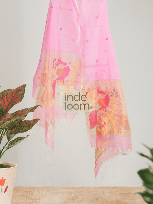 Rose Pink Paithani Jamdani Dupatta -013