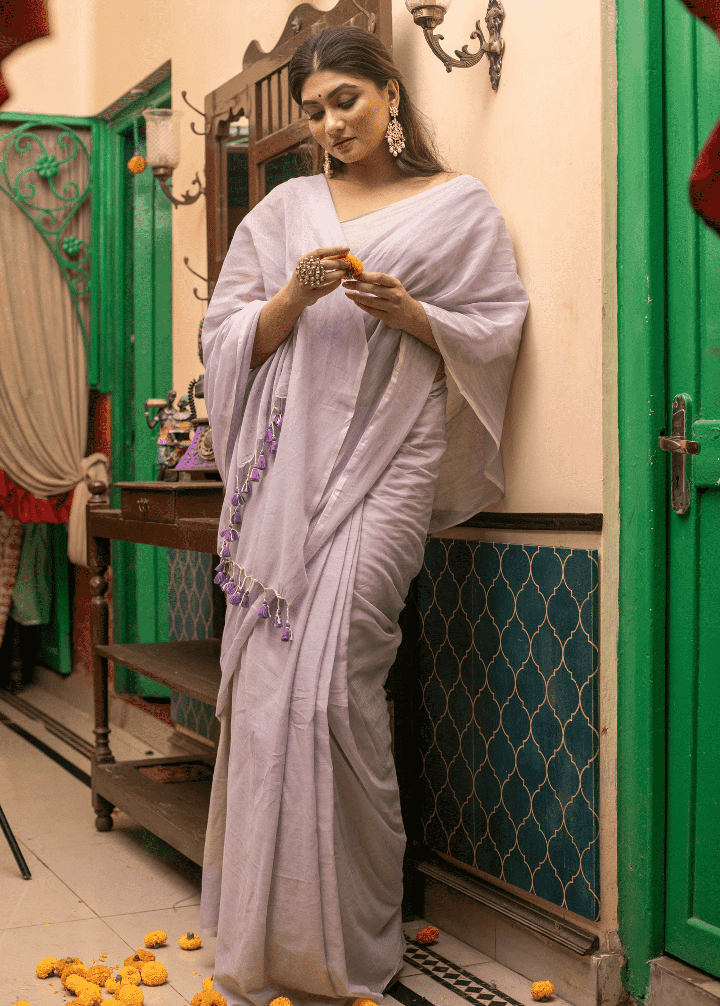 Pale Purple Mul Mul Cotton Saree - 023