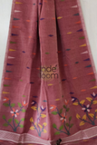 Floral Flamingo Pink Bengal Pure Cotton Jamdani Saree-006 - indeloom