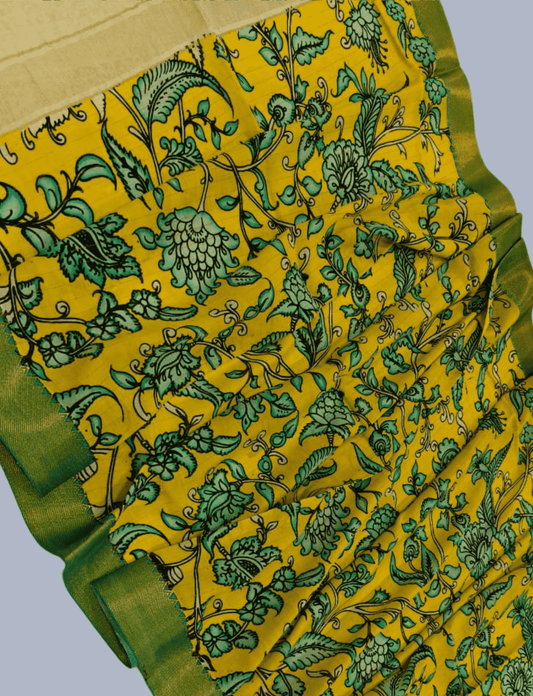 Bangalore Silk Pen kalamkari dupatta in Corn Yellow -047