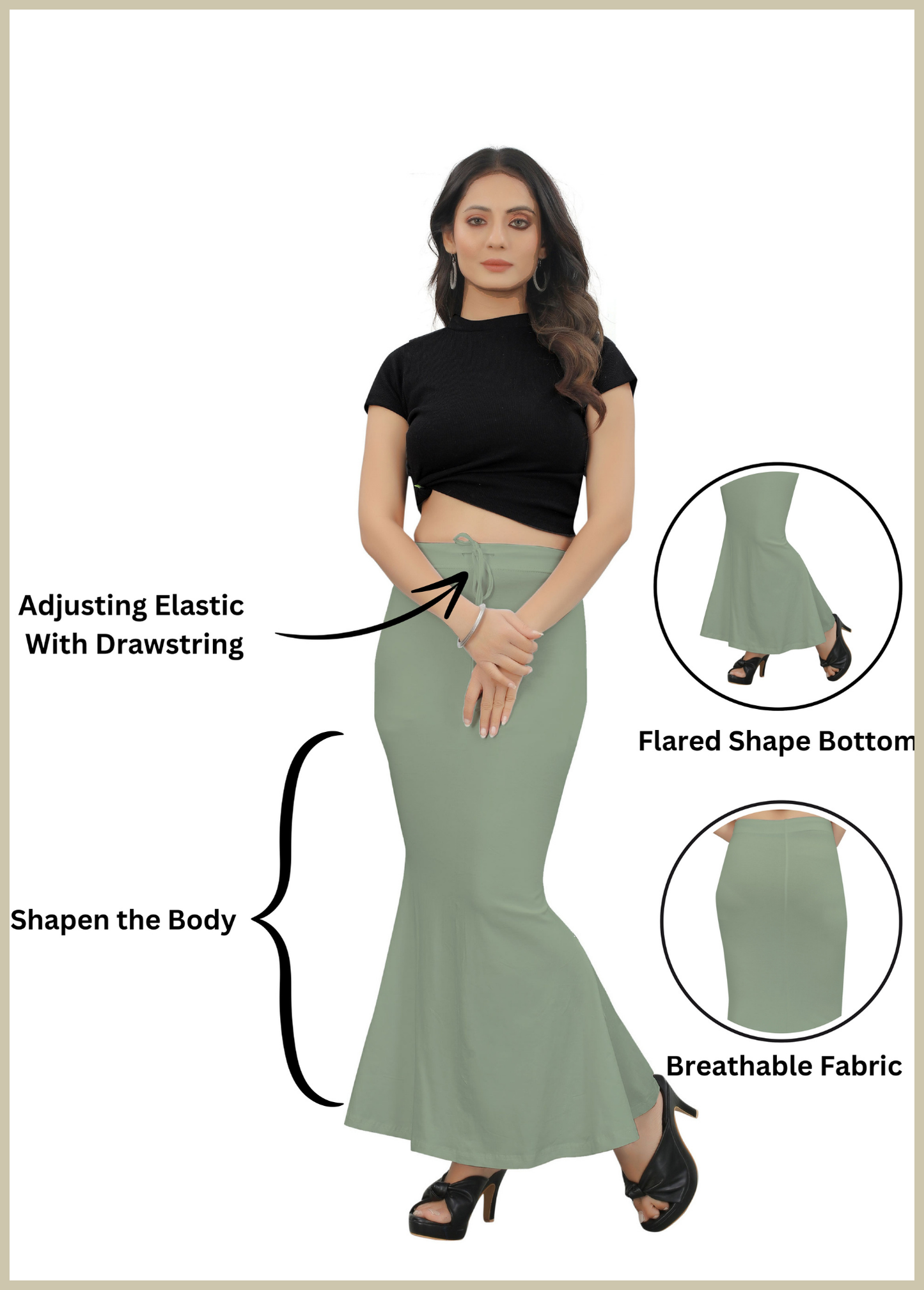 Saree Shapewear Fish Cut Style In Basil Green Color - 007