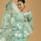 Kota Doria Handpainted Saree With Teal Green - 004