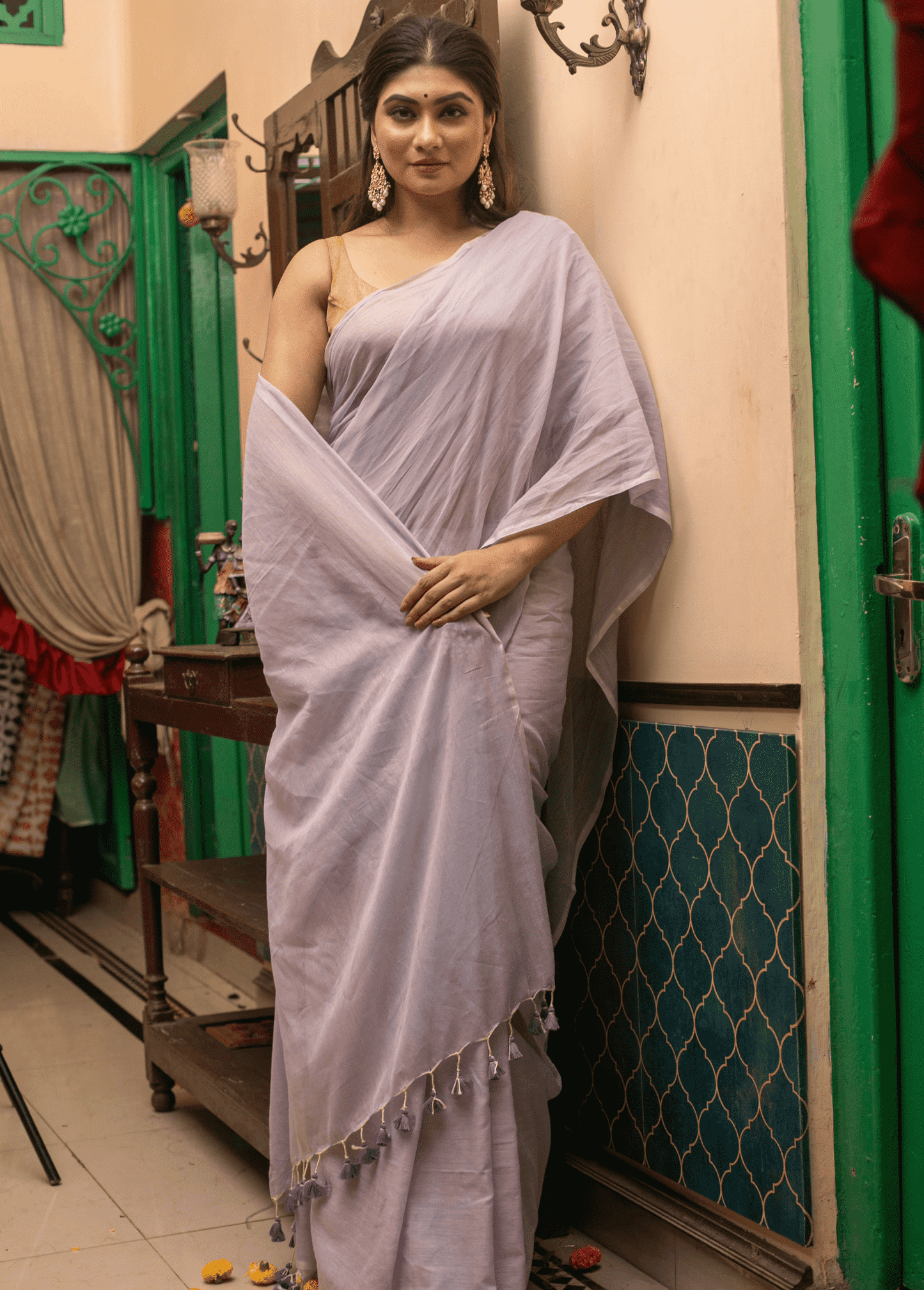 Pale Purple Mul Mul Cotton Saree - 023