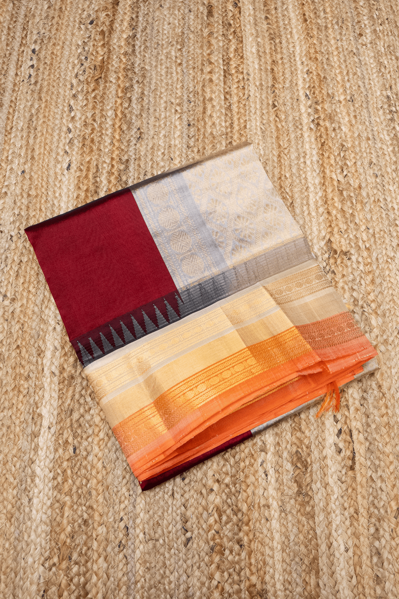 Blood Red and Golden Orange  Border Korvai Saree - 119