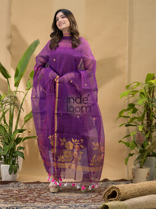 Bright Voilet Jamdani 2-Piece Set Kurti & Dupatta (UNSTITCHED) -800