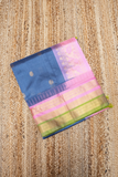 Pigeon Blue with Olive green temple border and Pink pallu Korvai Saree -158