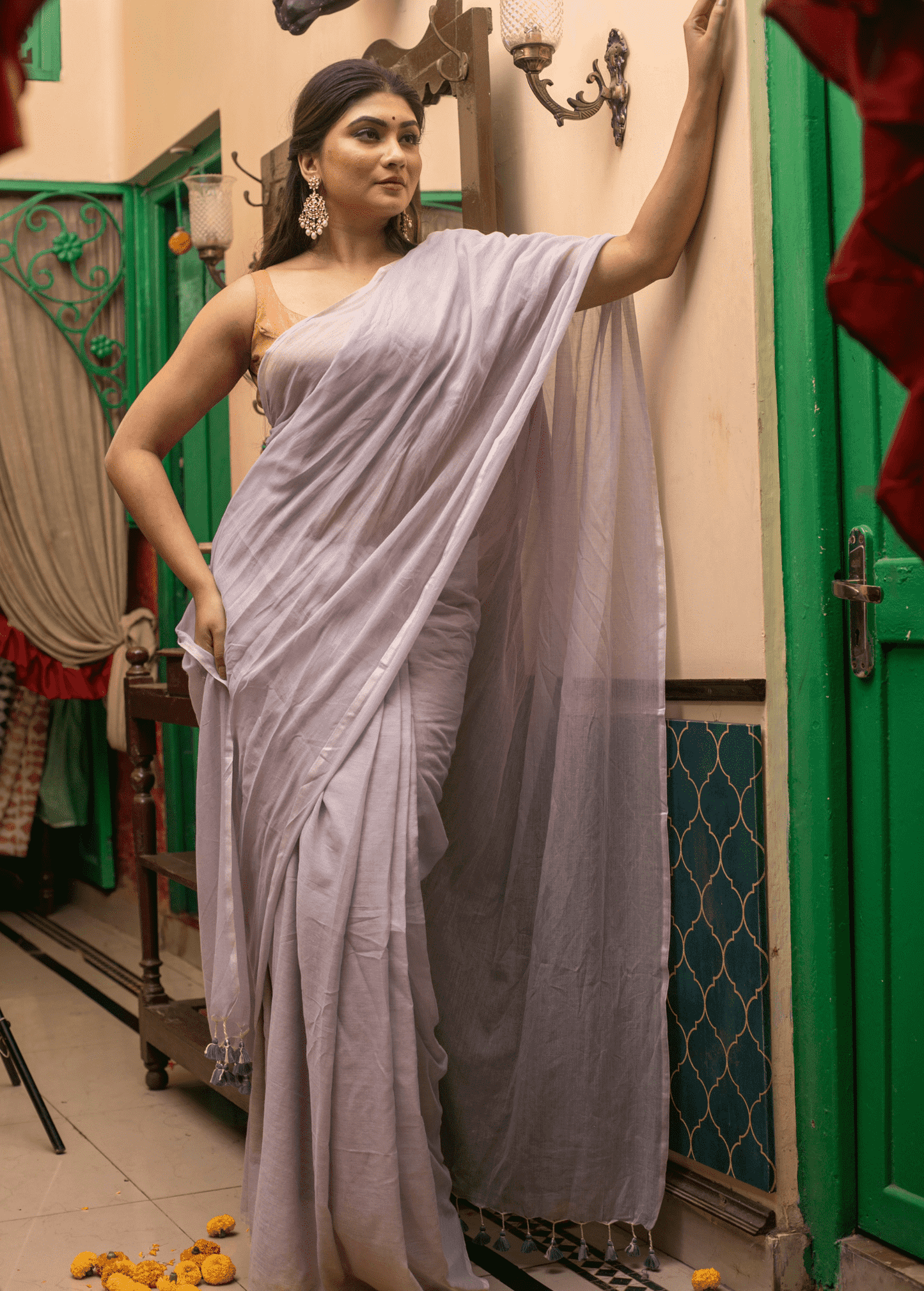 Pale Purple Mul Mul Cotton Saree - 023