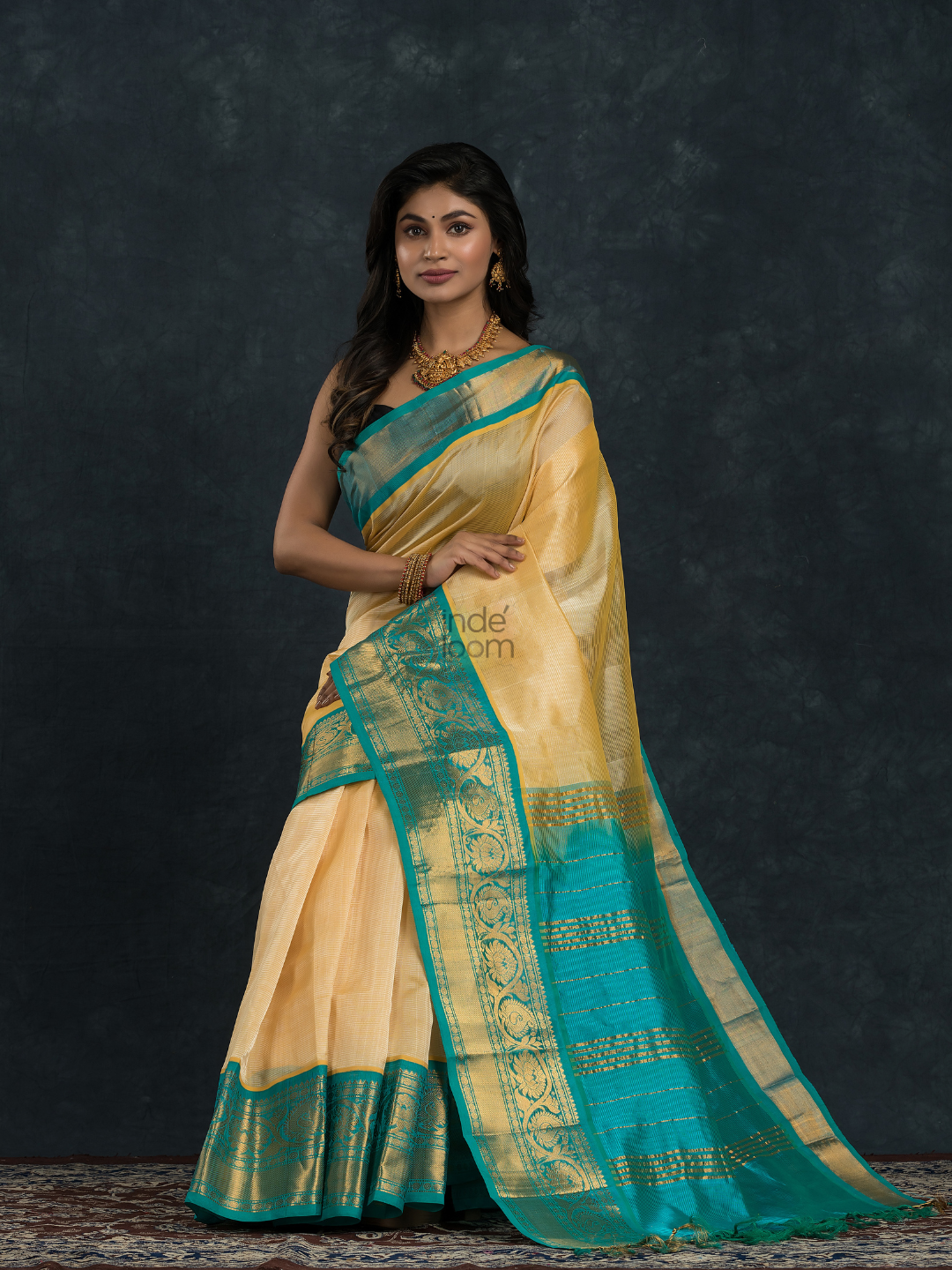 Korvai Saree Light Yellow and Blue Border - 111