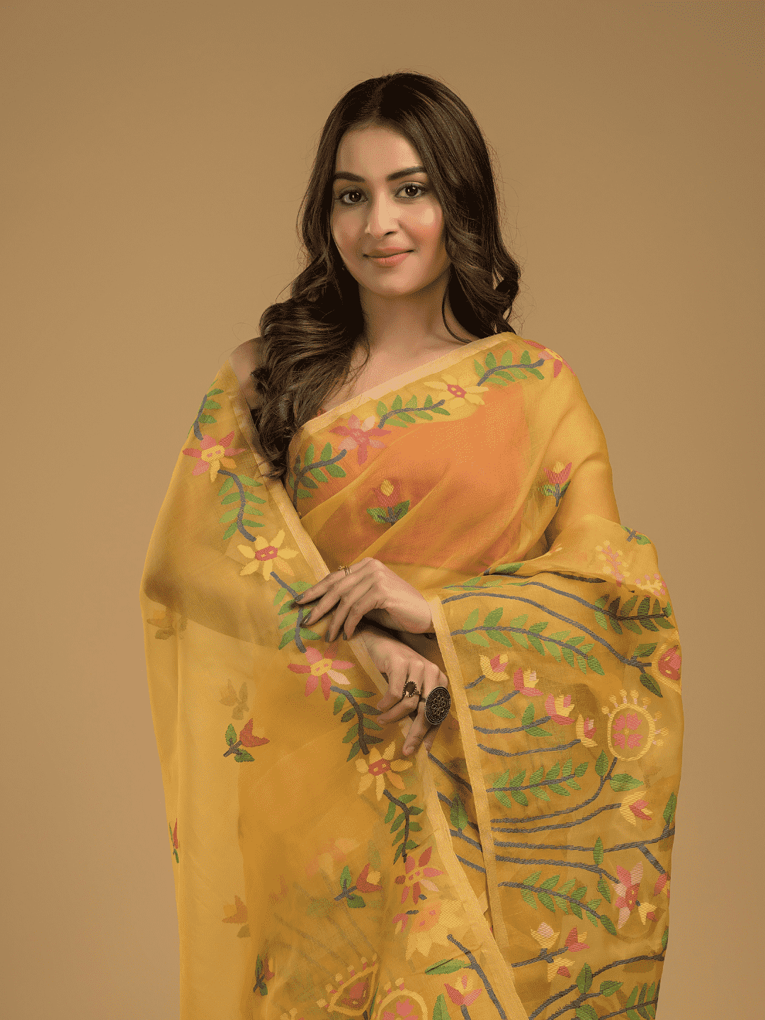 Jamdani Saree With Mustard Yellow - 04