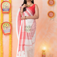 Durga Puja Saree  with Red Lines and Red border.-033