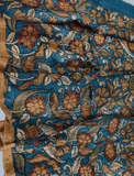 Pen Kalamkari Tussar Silk Dupatta in Ocean Blue -011