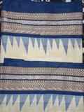 Beige & Berry Blue, Handloom Vidarbha Tussar Silk Saree with Multicolor Contrast Border-006 - indeloom