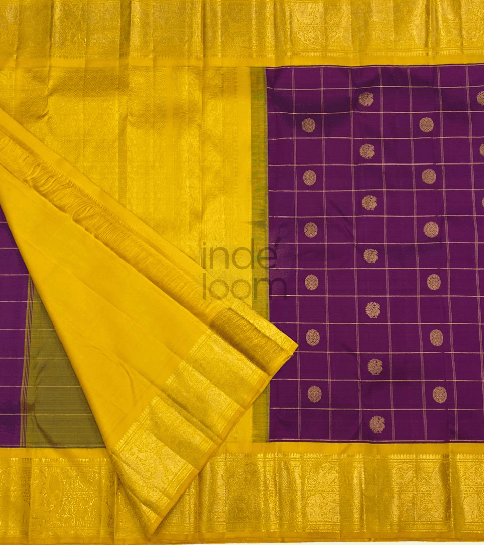 Pure Purple D esign with  Golden Yellow Pallu Gadwal  Silk Saree- 066