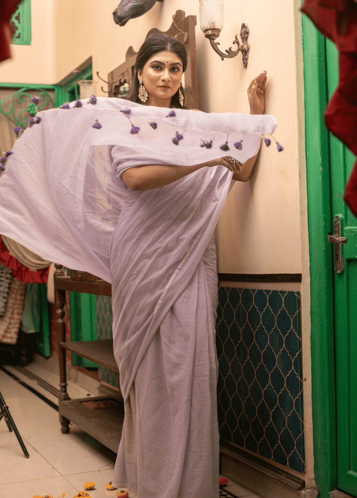 Pale Purple Mul Mul Cotton Saree - 023