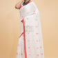 Dewali Saree Handloom Cotton White , Red Dots and  Border-005