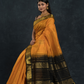 Korvai Saree Checks with small buttas Golden Yellow with Black Border - 139