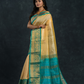 Korvai Saree Light Yellow and Blue Border - 111