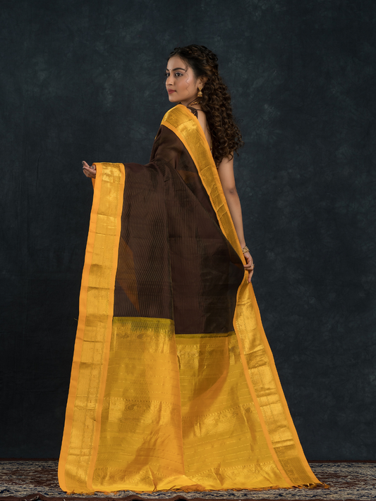 Korvai Saree Classic Warm Black Yellow Border - 156