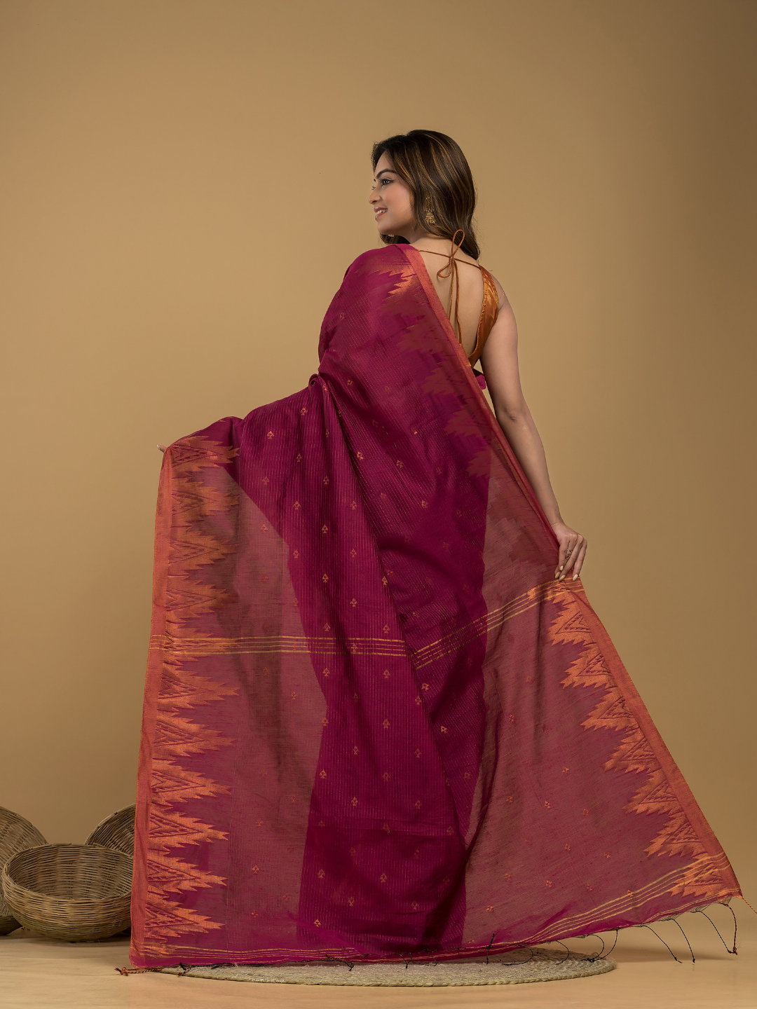 Rose Red Cotton Silk Jamdani Saree - 024