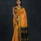 Korvai Saree Checks with small buttas Golden Yellow with Black Border - 139