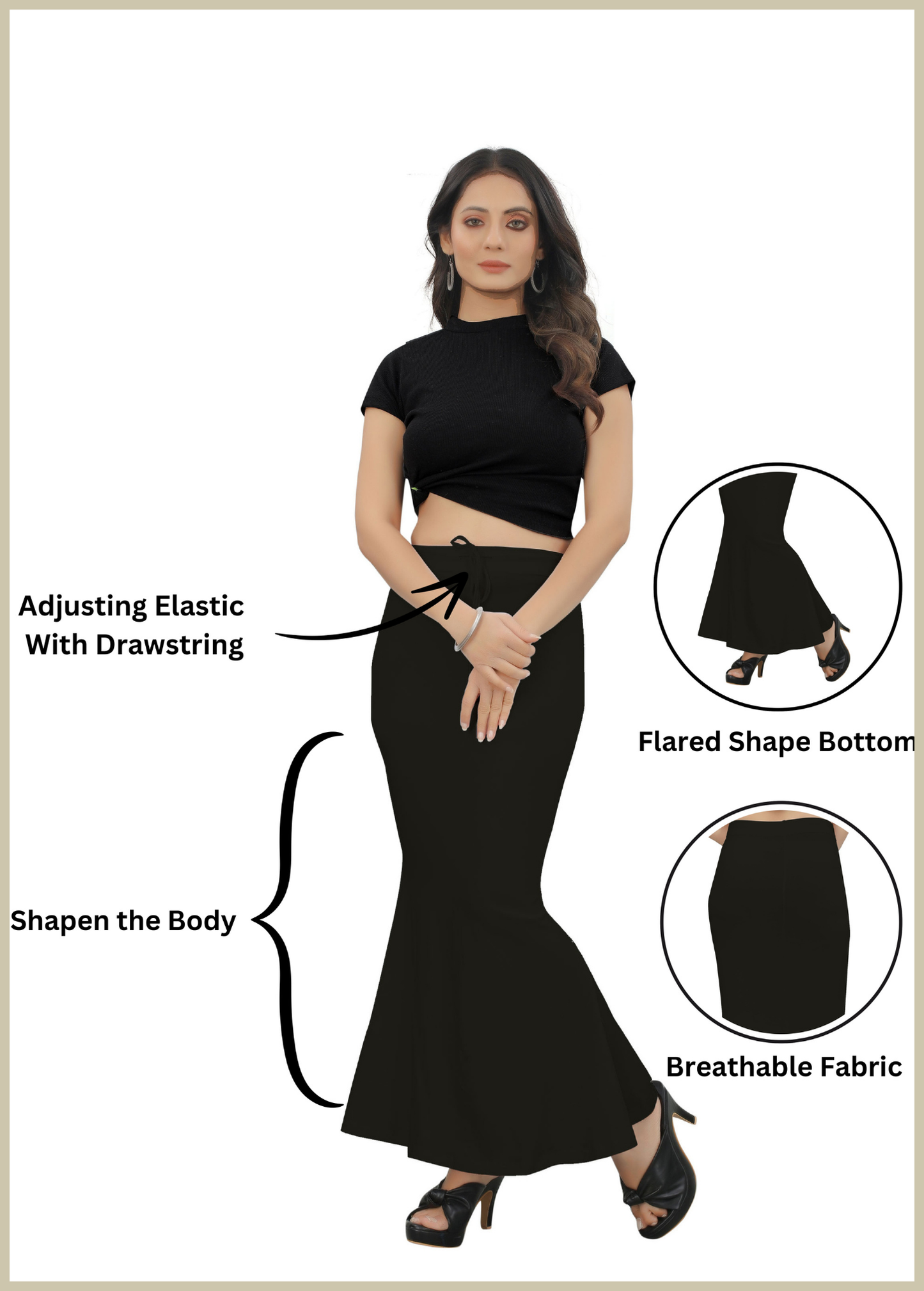 Saree Shapewear Fish Cut Style In True Black Color - 010