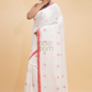 Dewali Saree Handloom Cotton White , Red Dots and  Border-005