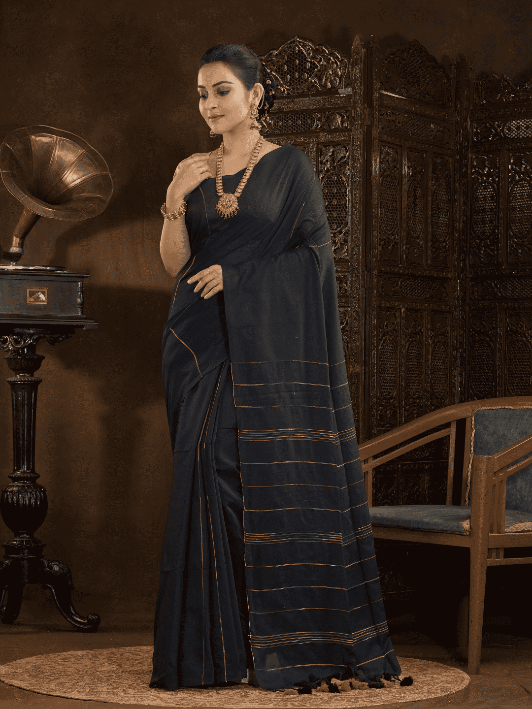 Rich Black Jamdani Saree - 010