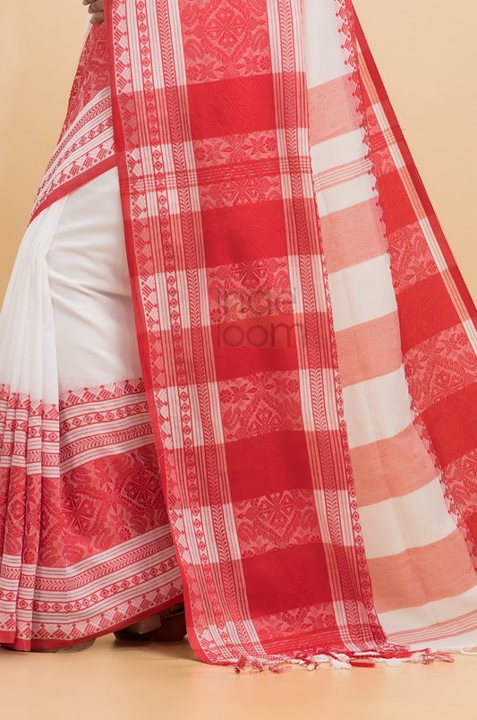 Dewali Saree Hnadloom Cotton in Red and White-004