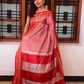 Pure Ilkal Silk Saree in Pink with Red and Yellow border - 041