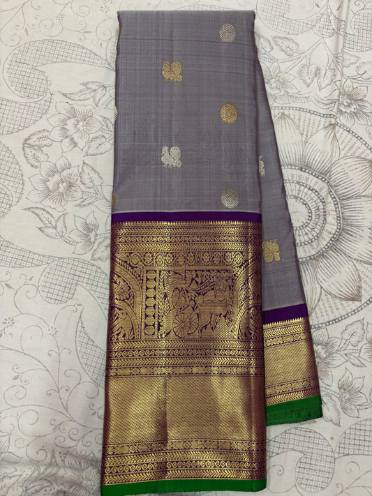 Pure Handwoven Gadwal Silk Saree Pegion Blue  - 014