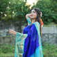 Korvai Saree Royal Blue Cyan Blue Golden Border - 122