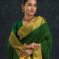 Pure Handloom Korvai Silk Cotton Kattam Saree in Leaf Green with Gold Border - 142