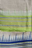 Beige & Lime Green, Handloom Vidarbha Tussar Silk Saree with Multicolor Contrast Border-033