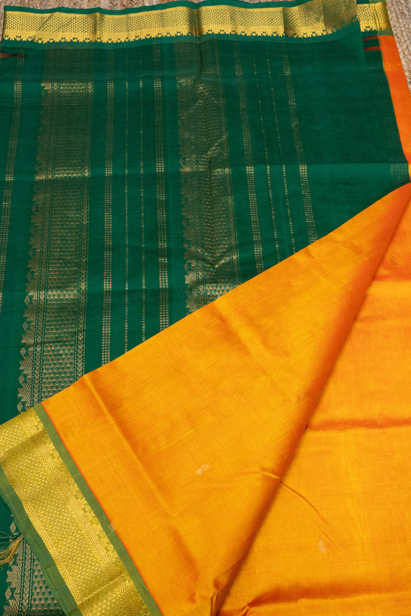 Sun Yellow Green Border korvai Saree -140