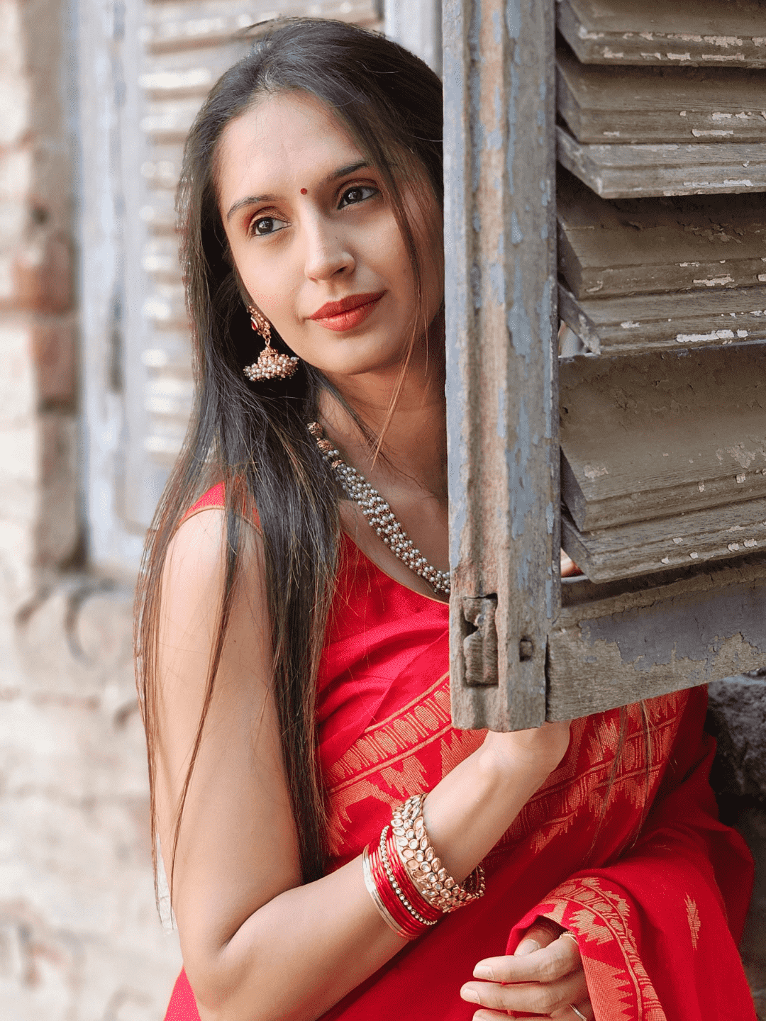 Classic Red Cotton Silk Jamdani Saree - 018 - indeloom