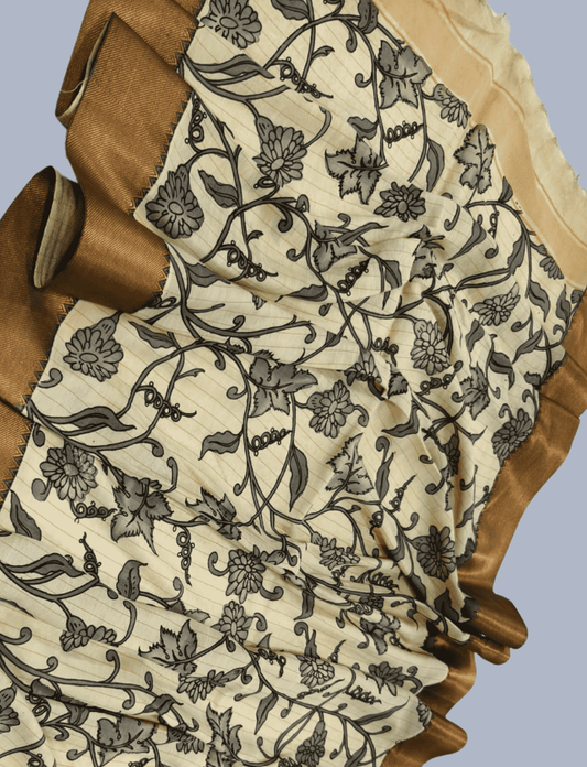 Bangalore Silk Pen kalamkari dupatta in Sand Brown -044