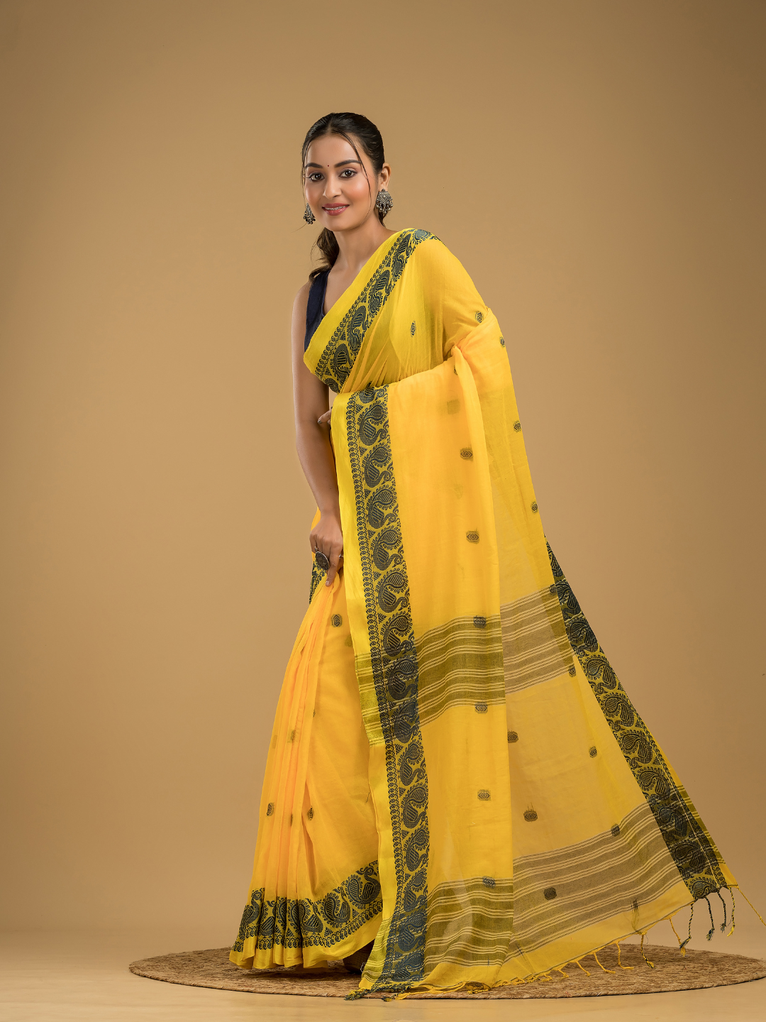 Bright Yellow Jamdani Saree - 035