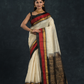 Korvai Saree with Temple border Pearl White and Red Black Border - 124