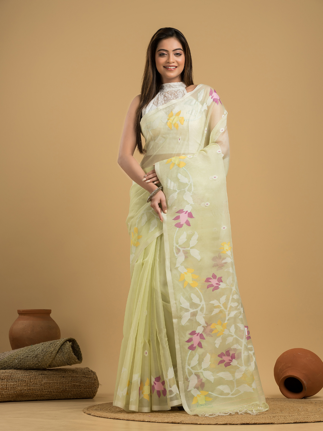 Light Green Jamdani Saree - 043