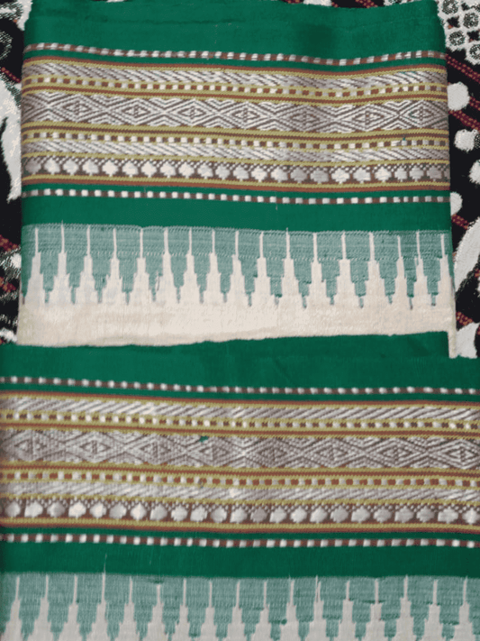 Beige & Pale Green, Handloom Vidarbha Tussar Silk Saree with Multicolor Contrast Border-010 - indeloom