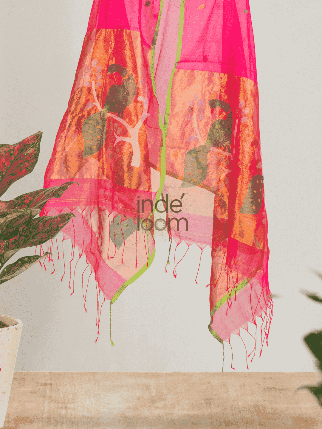 Hot Pink Paithani Jamdani Dupatta -015 - indeloom