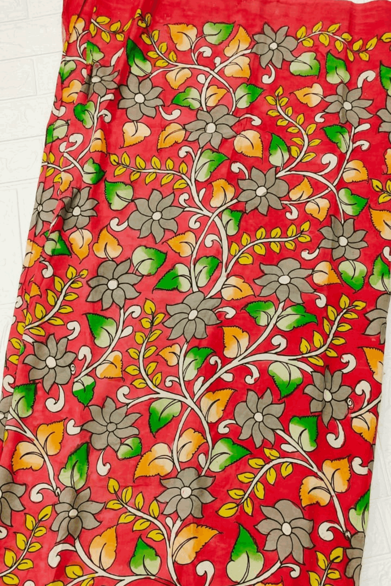 Classic Red  Hand painted Pen Kalamkari Fabric -030