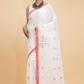 Dewali Saree Handloom Cotton White , Red Dots and  Border-005