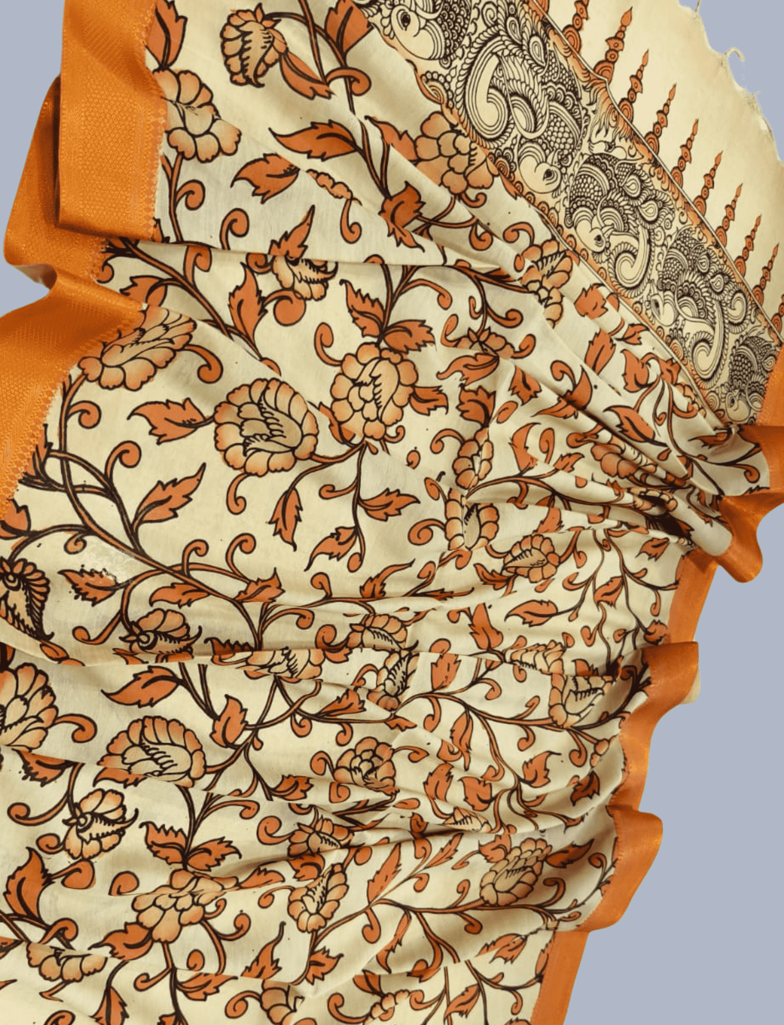 Bangalore Silk Pen kalamkari dupatta in Butter Yellow -052 - indeloom