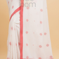 Dewali Saree Handloom Cotton White , Red Dots and  Border-005