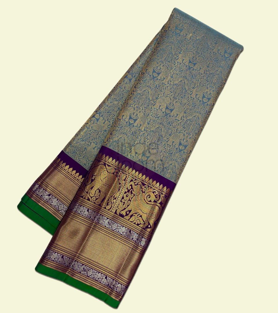 Purple Silver with Golden Pallu Kanjivaram Silk Saree-014