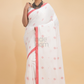 Dewali Saree Handloom Cotton White , Red Dots and  Border-005